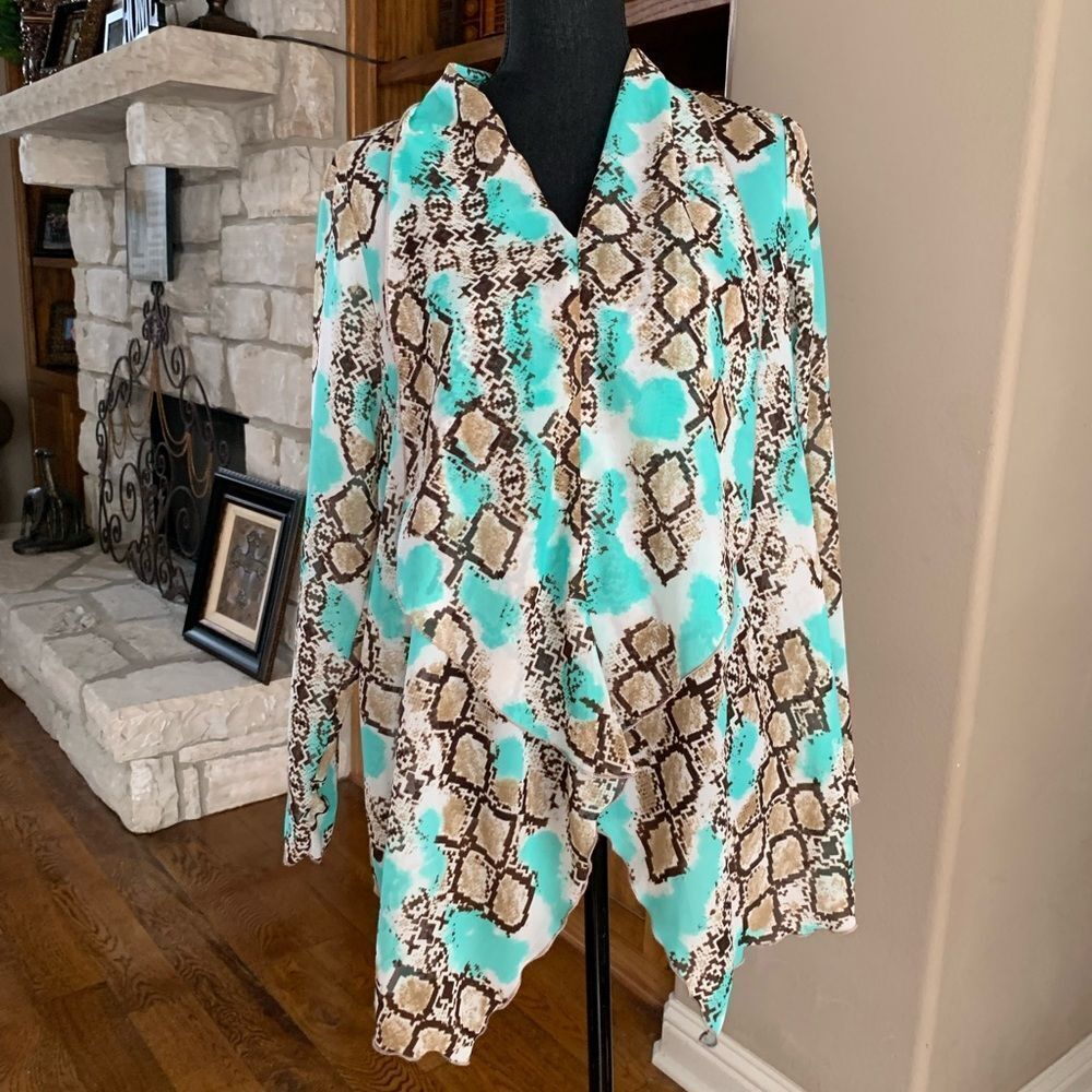 Sunny Leigh Teal‎ Brown Sheer Blouse
